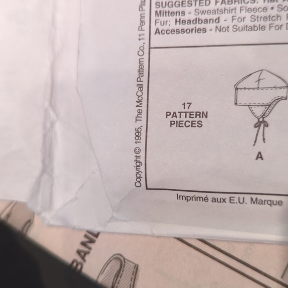 McCall's 7805 Uncut Polar Gear Fashion Accessories Sewing Pattern - Picture 4 of 4